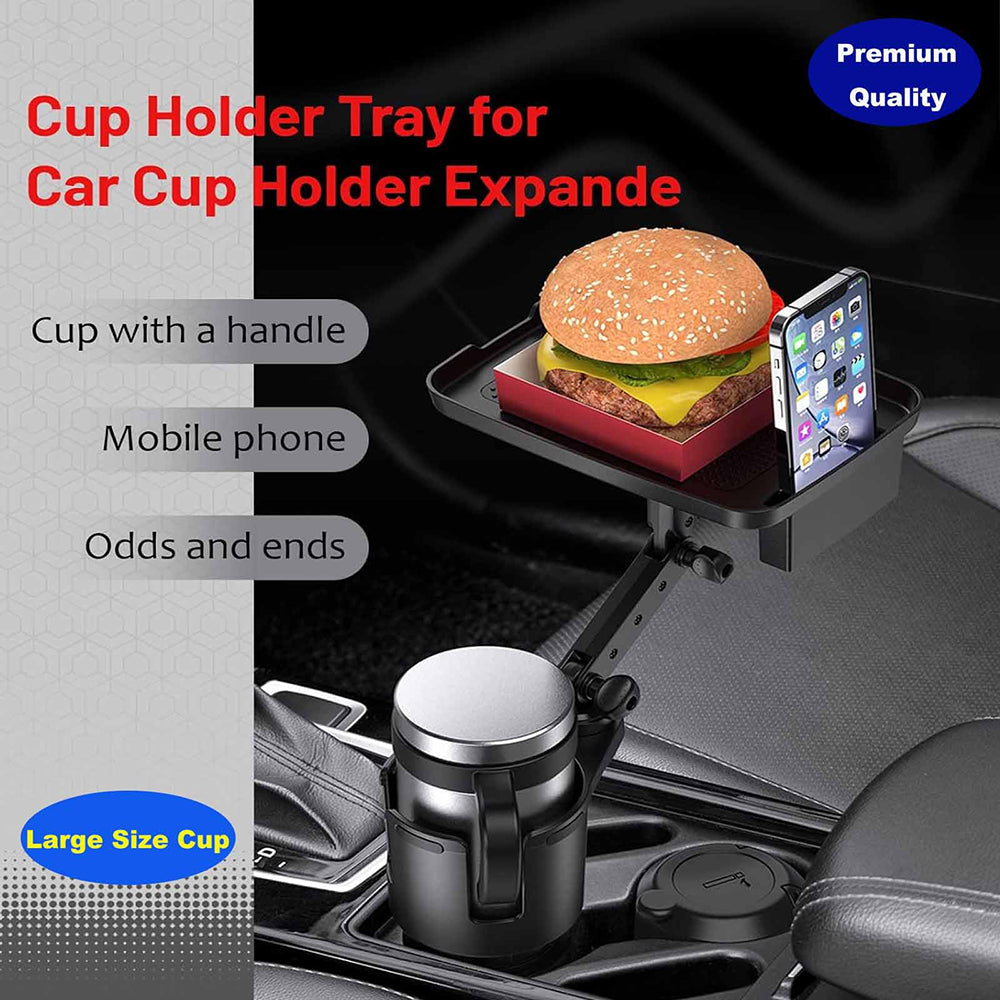 Car Cup Holder Tray Expander 3 in 1 Detachable Food Table Tray - Fits Most Cars and Trucks for Tesla