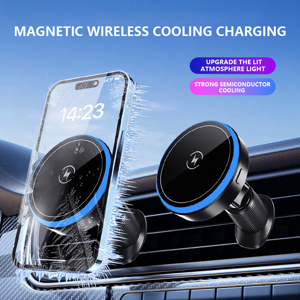 Magnetic Wireless Charging Phone Mount With Ambient Light And Cooling Function For Tesla Model 3/Y/S/X