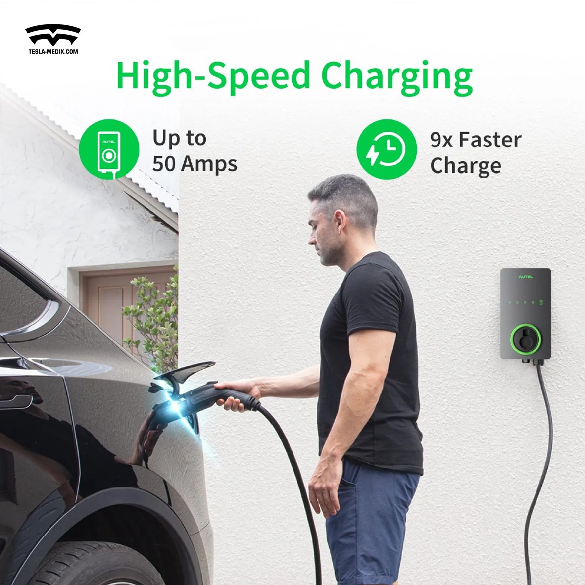 Universal US - MaxiCharger up to 50Amp, 240V, Indoor/Outdoor Car Charging Station with Level 2 For All Tesla Models