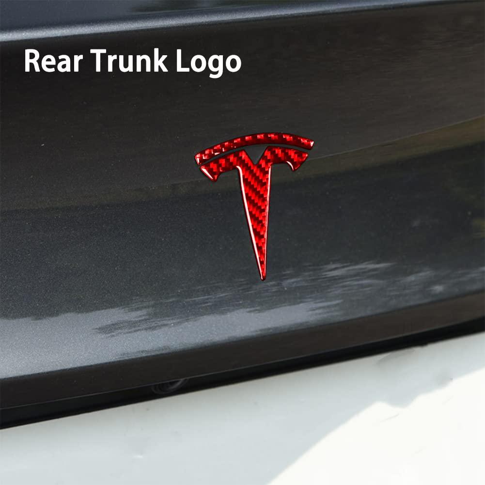 Epoxy Carbon Fiber Logo Steering Wheel, Front/Rear Logo Cover Triming Sticker For Tesla Model Y 2020-2024 Model 3 2017-2023