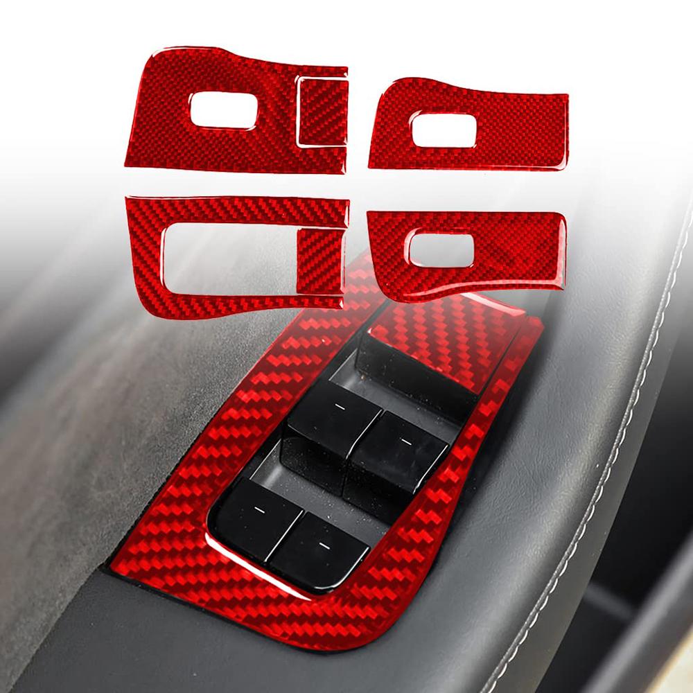 Epoxy Carbon Fiber Window Switch Cover Triming Stickers for Tesla Model Y 2020+ Model 3 2017-2022  (6 Pcs)