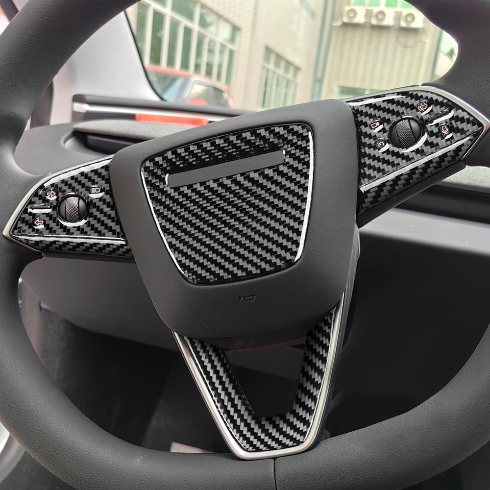 Steering Wheel Epoxy Resin Carbon Fiber Decoration Sticker For Tesla Model 3 Highland  (Set of 6 Pcs)