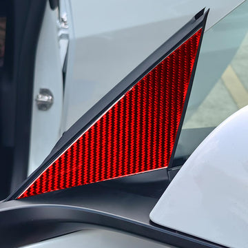 Epoxy Carbon Fiber Window A-Pillar Post Panel Triangle Cover Trim Decoration Stickers for Tesla  Model 3 Highland(set of 2 Pcs)