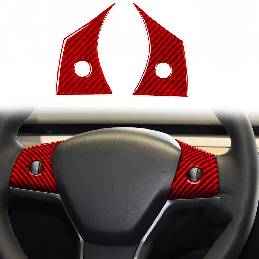 Carbon Fiber Drip Steering Wheel Button Trim Sticker For Tesla Model Y 2020-2024 Model 3 2017-2023