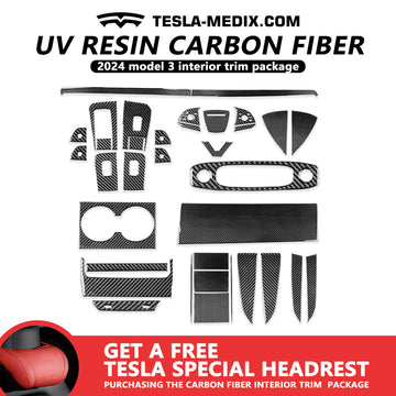 UV Resin Carbon Fiber Sticker for Interior Triming Decoration For Tesla Model 3 Highland （35 Pcs）