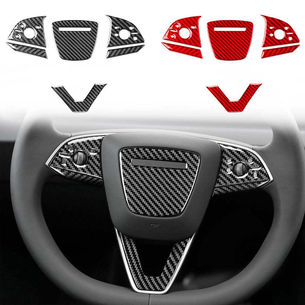 Steering Wheel Epoxy Resin Carbon Fiber Decoration Sticker For Tesla Model 3 Highland  (Set of 6 Pcs)