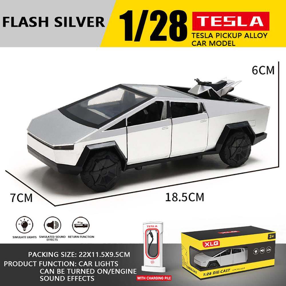 Detailed 1:28 Scale Tesla Cyberpunk Pickup Model - Unique Design, Collectible Item，CyberTrunt Model