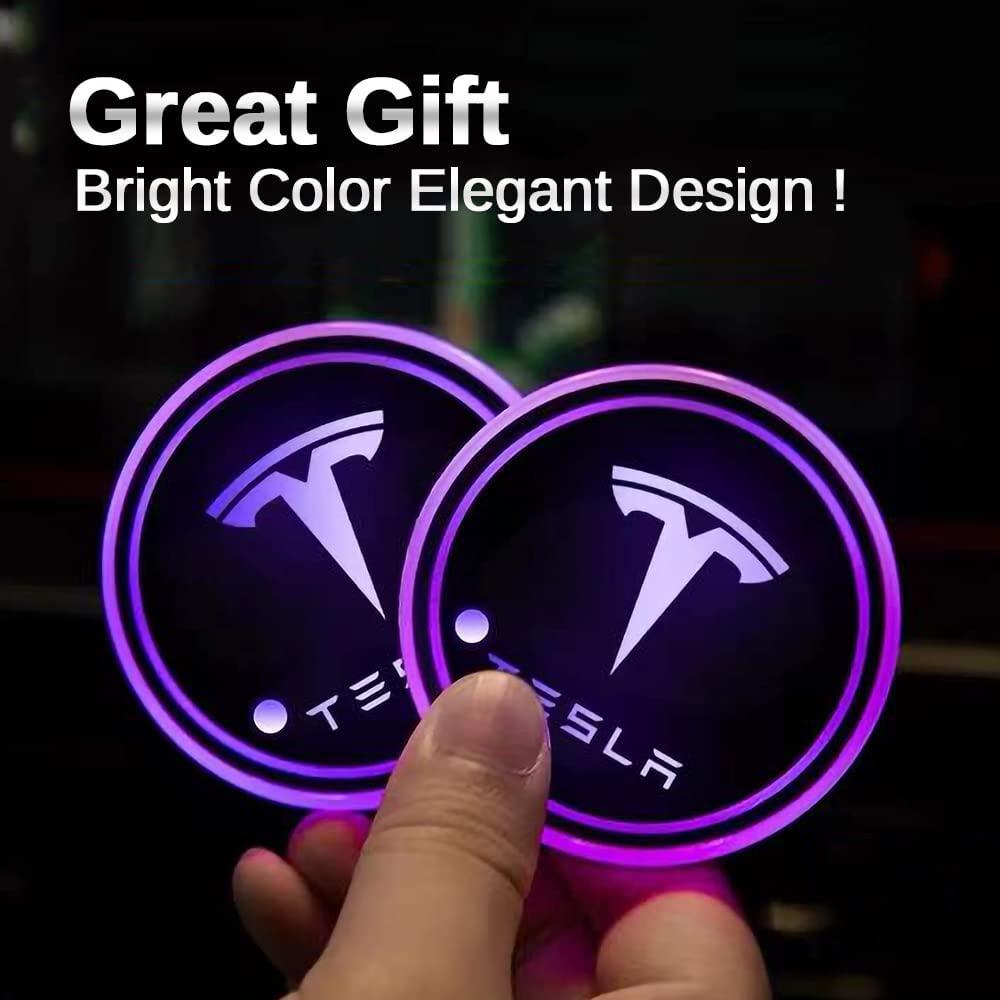 7 Color- interchangable Cup Holder coasters for all tesla models (USB Rechargable)