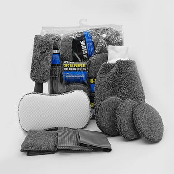 9-Piece Car Cleaning Kit - Gloves, Towels, Sponges, and Brushes for Comprehensive Auto Detailing