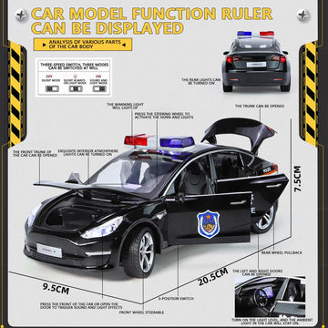 Model 3 1:24 Police Car Alloy Ornament - Detailed Design, Ideal Gift for Children