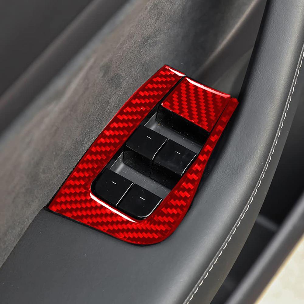 Epoxy Carbon Fiber Window Switch Cover Triming Stickers for Tesla Model Y 2020+ Model 3 2017-2022  (6 Pcs)