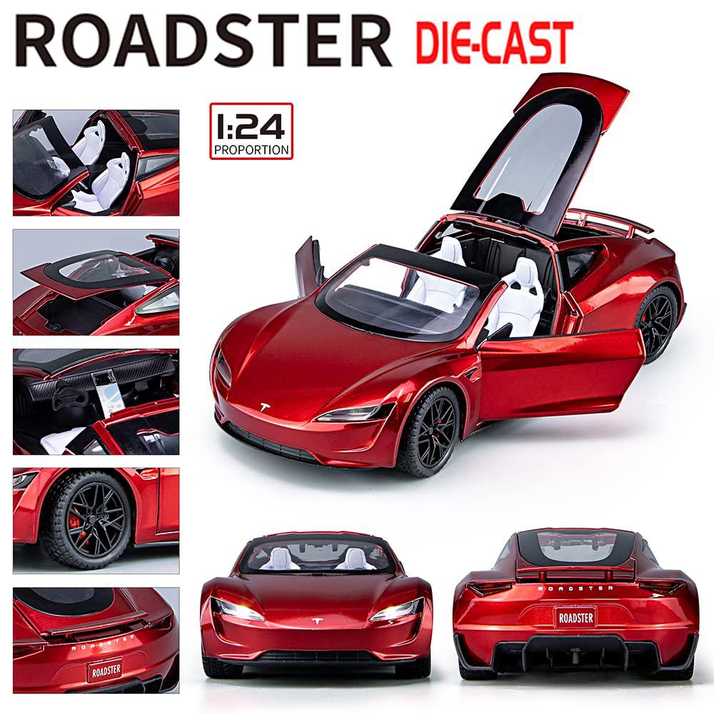 Detailed 1:24 Scale Tesla Roadster Diecast Car Model - Pull-Back Action, Lights, and Music