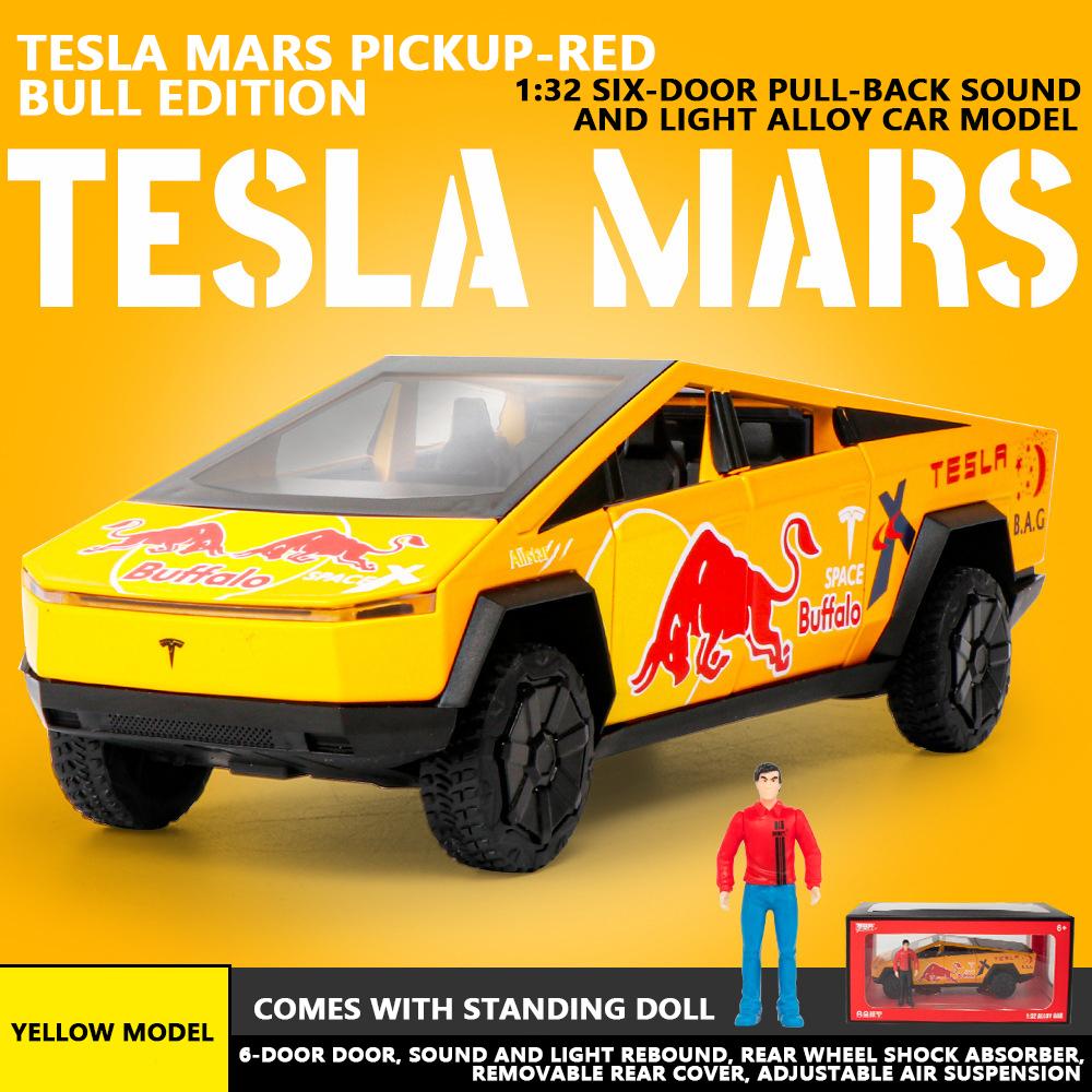 Red Bull Version Tesla Cyber Truck Alloy Model - Detailed Design, Pull-Back Action，Red Bull Version