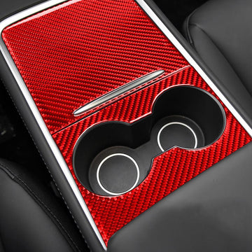 Epoxy Carbon Fiber Center Console Set Cup Holder Panel Triming-A Sticker Cover Trim Stickers For Tesla Model Y 2020+ Model 3 2017-2022 (2 Pcs)