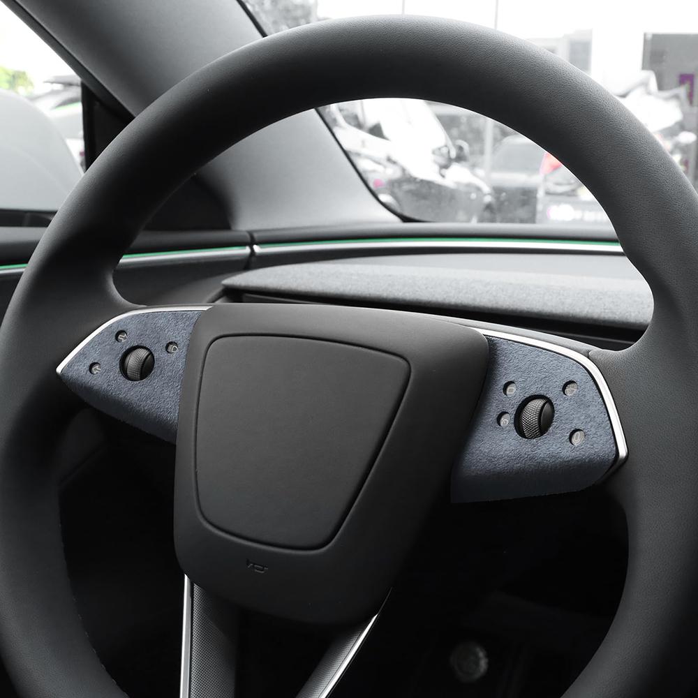 Alcantara Steering Wheel Button Stickers Interior Decoration Accessories For Tesla Model 3 Highland（2 Pcs）