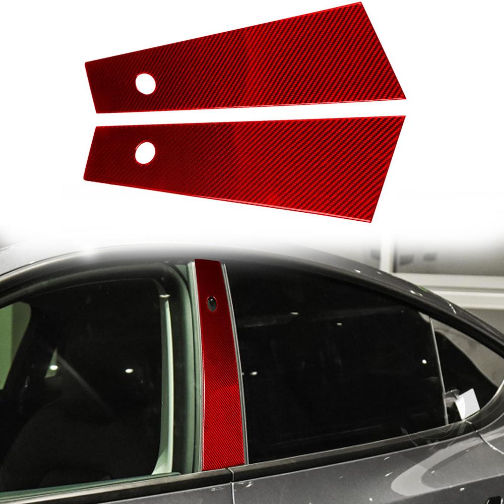 Epoxy Carbon Fiber Window B Pillar Panel Exterior Triming Sticker Cover Triming Sticker  (2 Pcs) For Tesla Model Y 2020-2024 Model 3 2017-2023