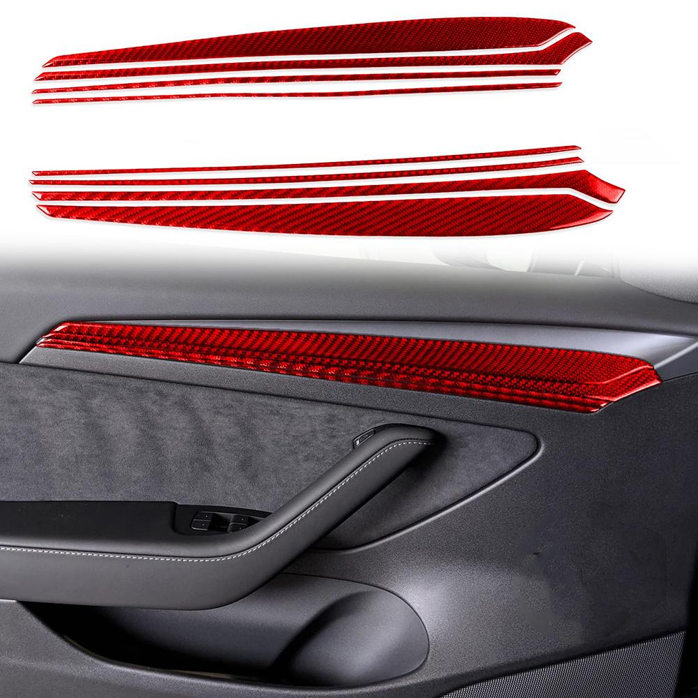 Epoxy Carbon Fiber Door Panel Cover Triming Stickers (8pcs ) For Tesla Model Y 2020-2024 Model 3 2017-2023