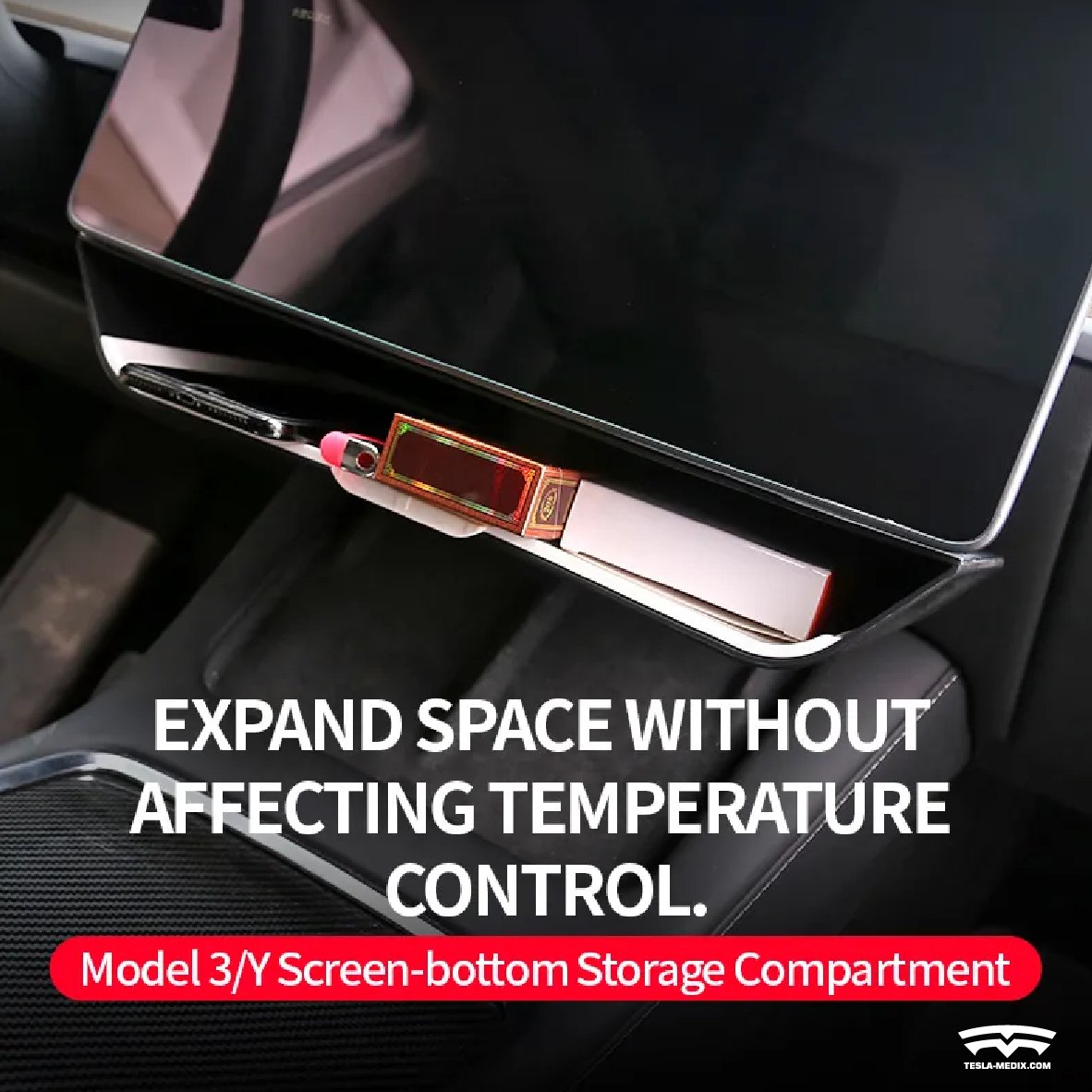 Under screen storage box center console organizer for Tesla Model 3/Y