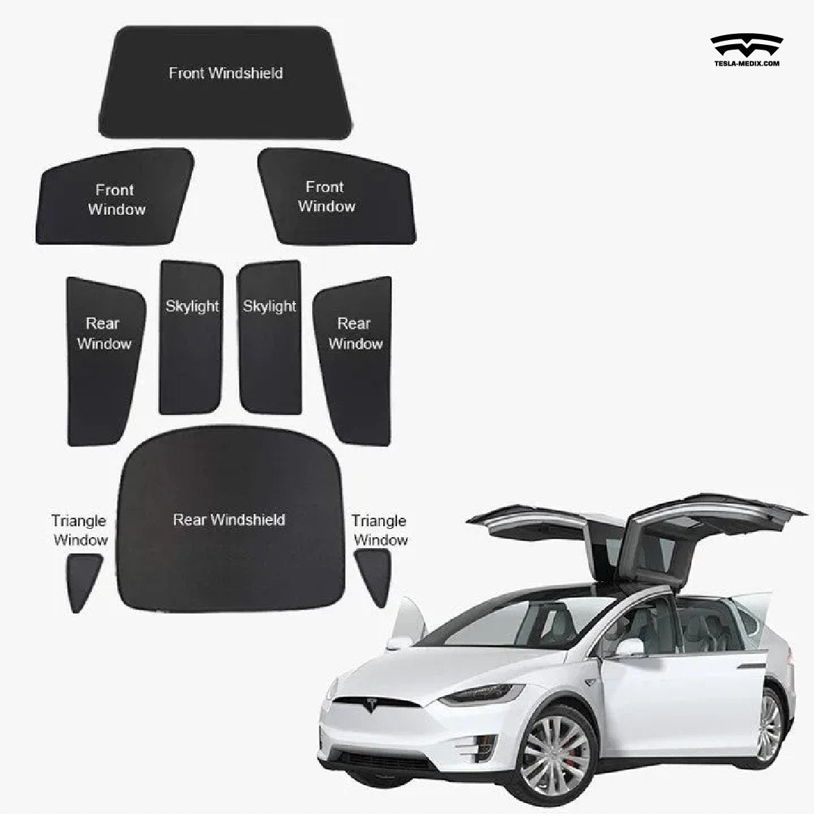 Privacy And Thermal Insulated Sunshades Curtains Opaque Sun Visor for Tesla Model X