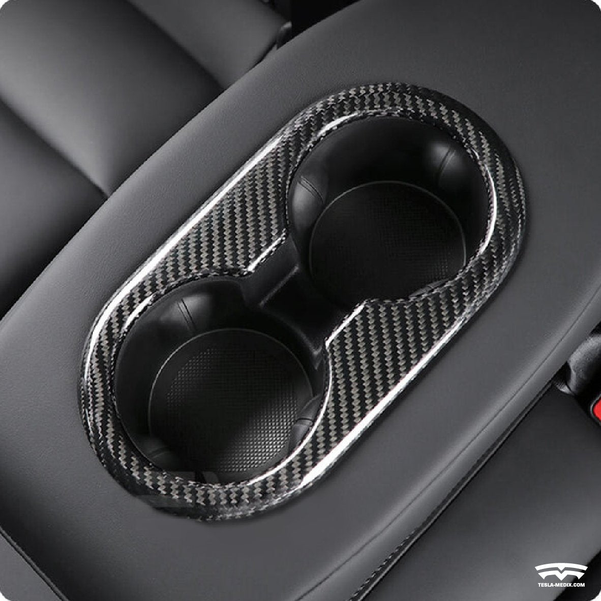 Back Seat Cup Holder Triming - Real Carbon Fiber For Tesla Model 3/Y