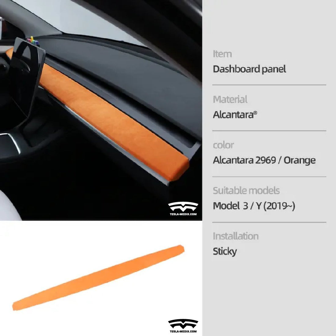 Alcantara Warp Dashboard Panel Decor Interior Sticker Car Styling Mouldings For Tesla Model 3/Y