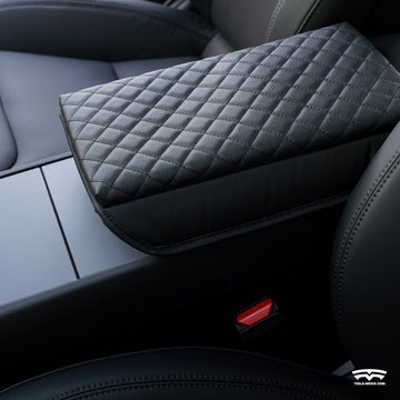 Center Arm-Rest--Diamond pattern black leather padding with PVC Straps for Tesla 2023-2024 Model 3/Y